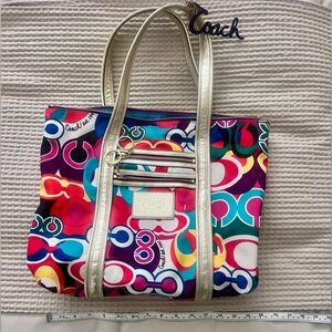 Coach Colorful Signature Tote with Gold Accents
